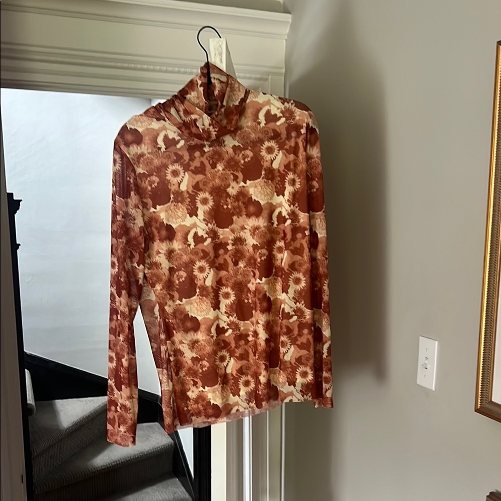 Ganni rust Floral Long Sleeve Top sheer